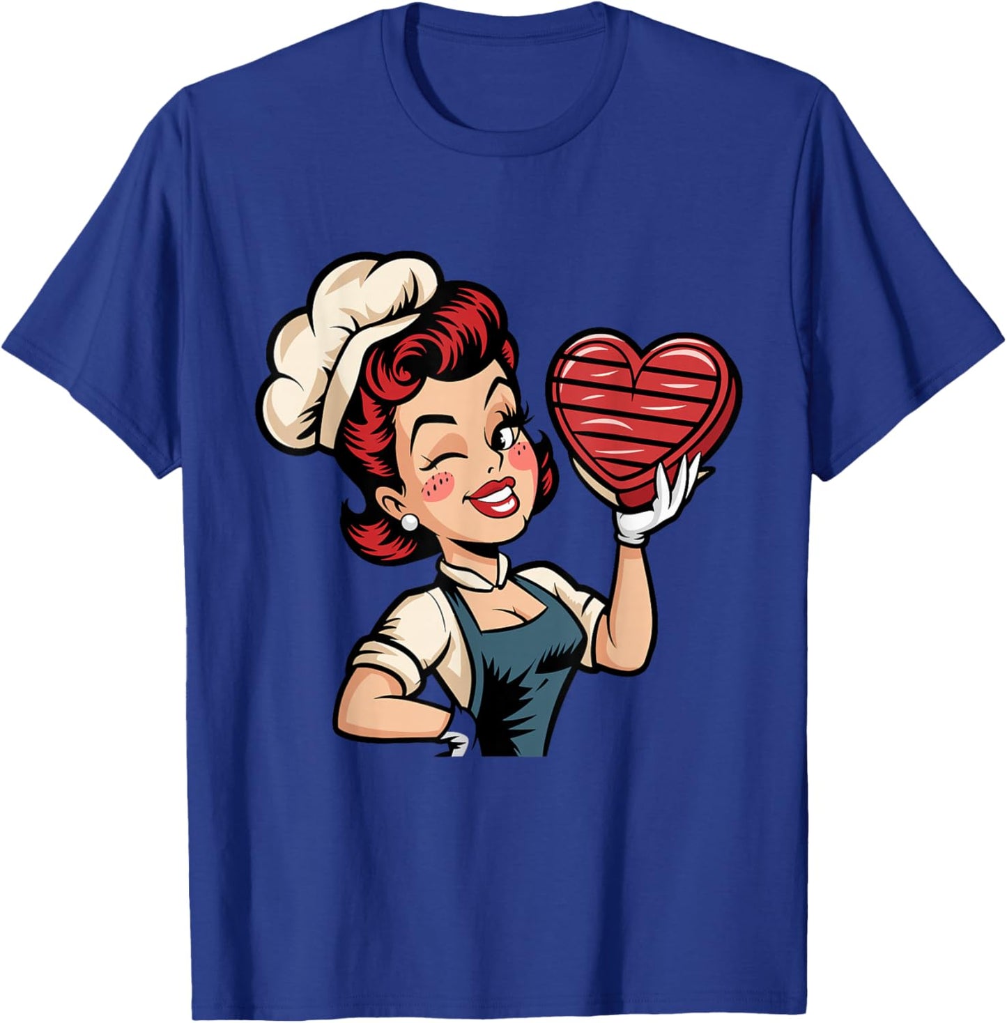 Valentines Retro Pinup Holding Heart T-Shirt - T-Shirt | Royal
