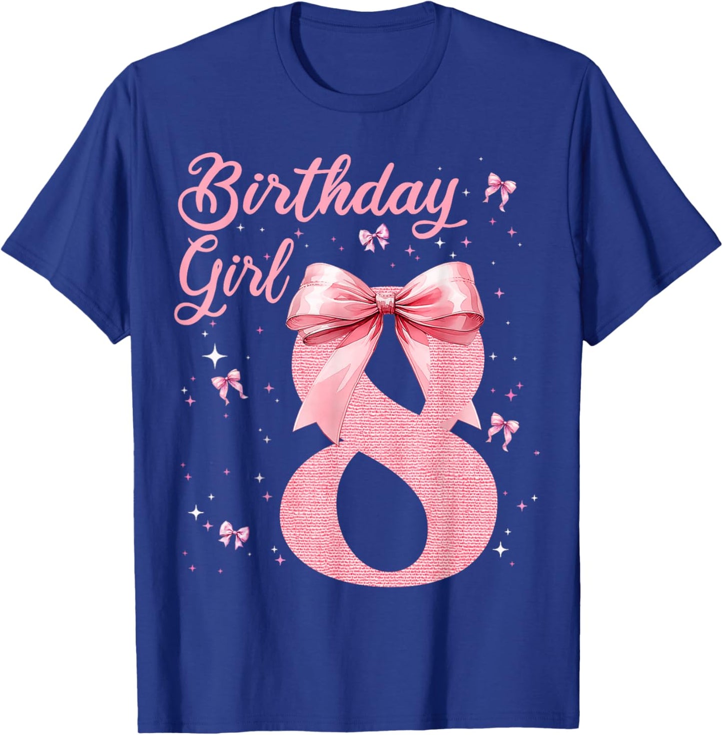 Kids 8th Birthday Girl Coquette Bow Theme 8 Year Old Girls T-Shirt - T-Shirt | Royal