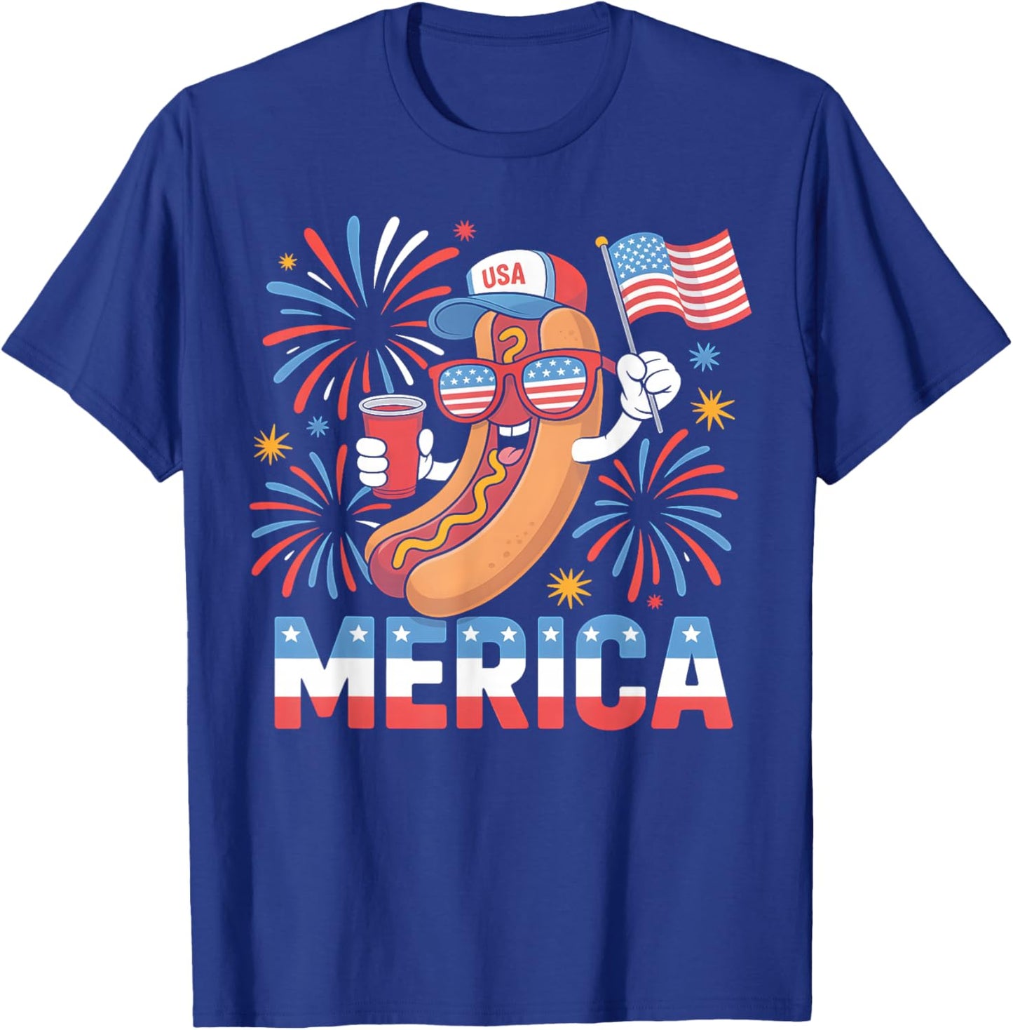 Funny Patriotic Hotdog 'Merica Style 4th of July BBQ Humor T-Shirt - T-Shirt | Royal