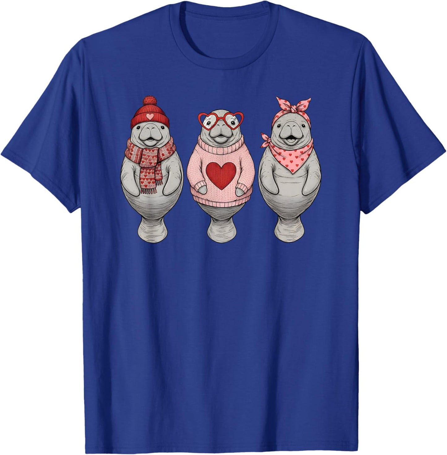 Retro Manatee Cute Valentine T-Shirt - T-Shirt | Royal
