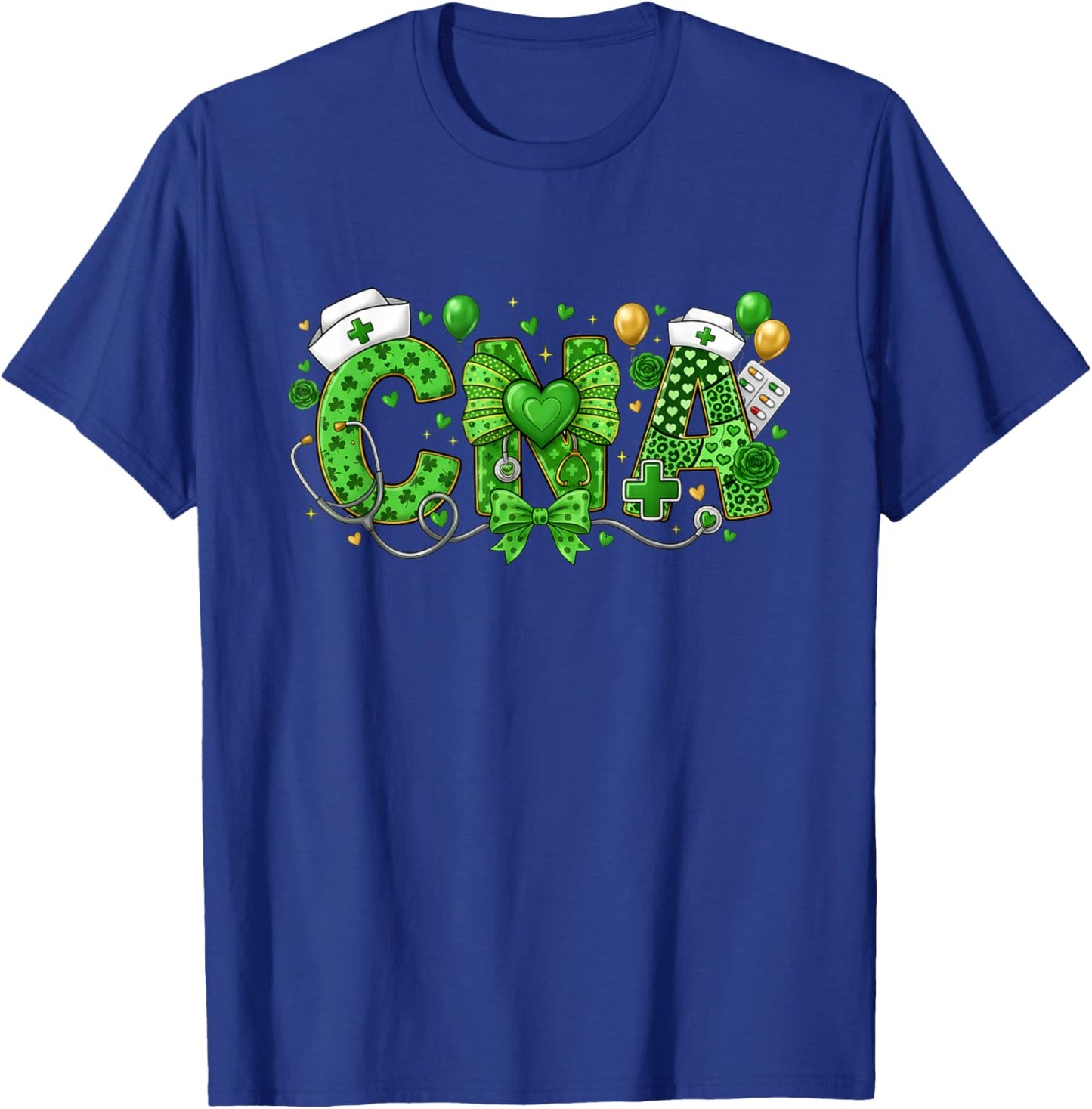 CNA St Patricks Day Coquette Bow Stethoscope Nurse Girls T-Shirt - T-Shirt | Royal