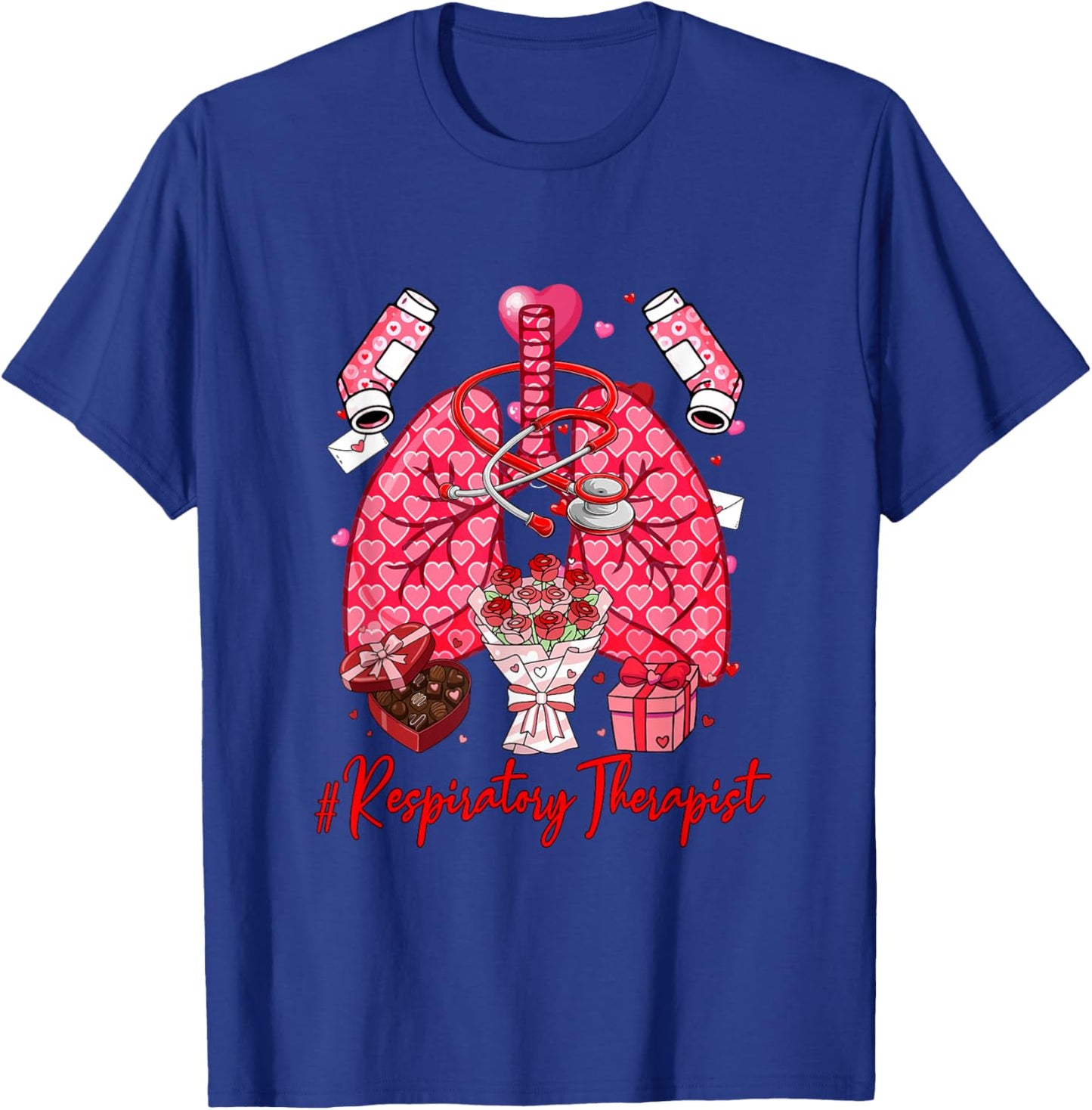 Respiratory Therapist Tools Hearts Flowers Valentine Single T-Shirt - T-Shirt | Royal