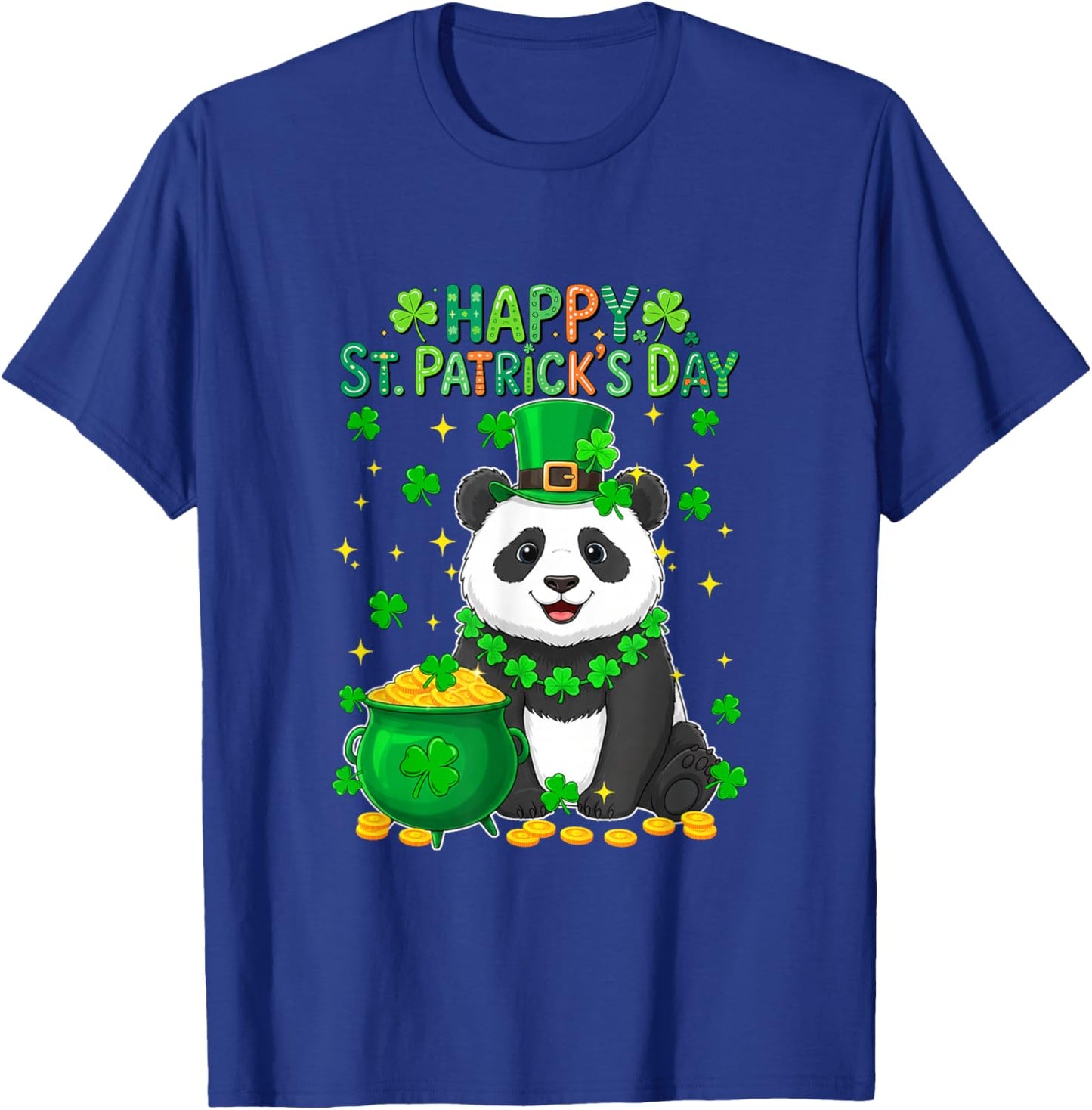 Happy St. Patrick's Day Panda Shamrocks Coins Lover Kids T-Shirt - T-Shirt | Royal