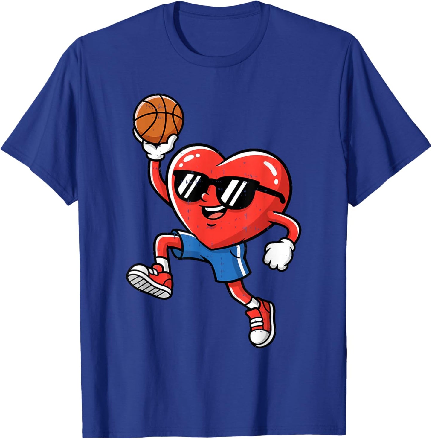 Boy Valentines Day Funny Heart Basketball Women Men Kids T-Shirt - T-Shirt | Royal