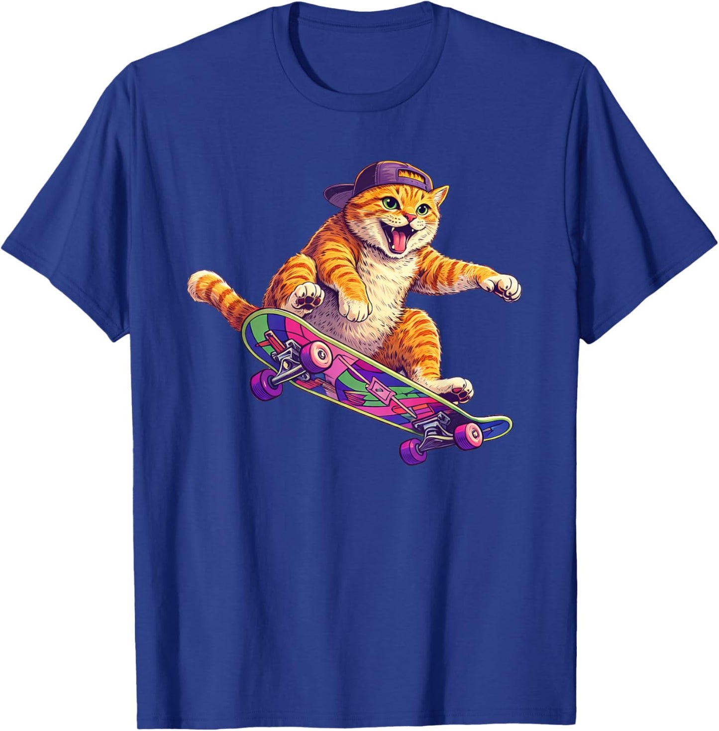 Funny Cat On A Skateboard Skateboarding T-Shirt - T-Shirt | Royal