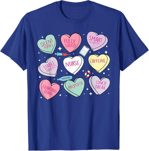 Nurse Conversation Heart Candy Valentines RN ER ICU Nursing T-Shirt - T-Shirt | Royal