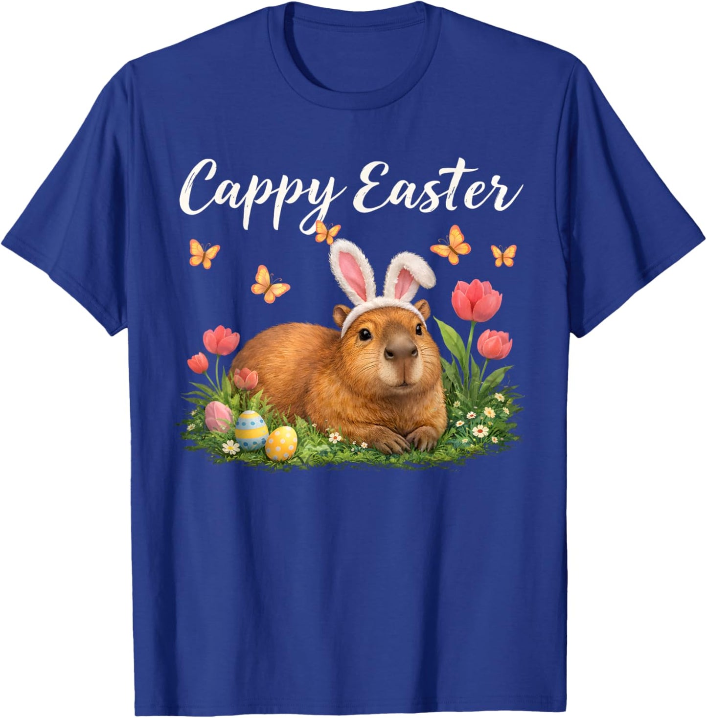 Funny Cappy Easter Capybara Easter Bunny Men Women Kids T-Shirt - T-Shirt | Royal