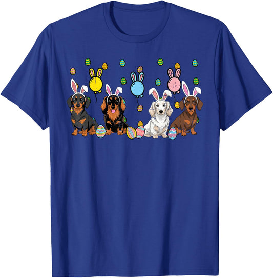 Easter Dog Dachshunds Bunny Ears Eggs Wiener Men Women Kids T-Shirt - T-Shirt | Royal