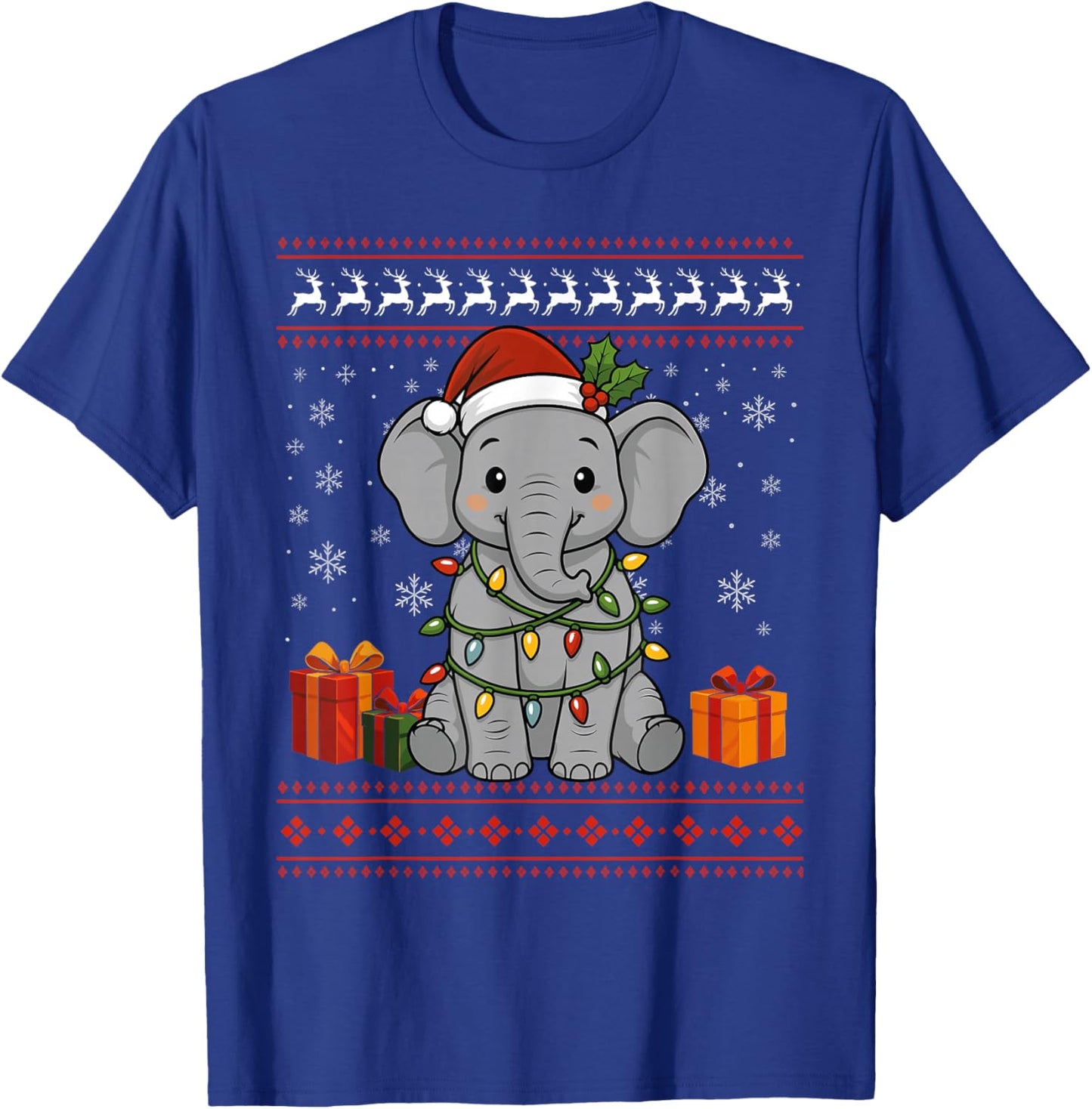 Elephant Christmas Ugly Sweater Elephant Graphic T-Shirt - T-Shirt | Royal