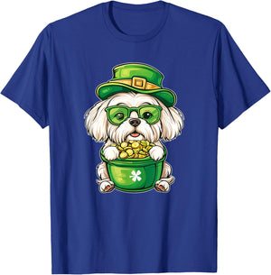 Lucky St. Patricks Day Maltese Dog Leprechaun Men Women T-Shirt - T-Shirt | Royal