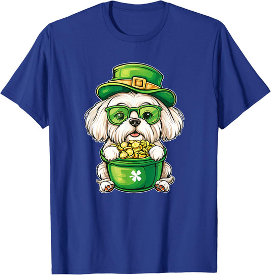 Lucky St. Patricks Day Maltese Dog Leprechaun Men Women T-Shirt - T-Shirt | Royal