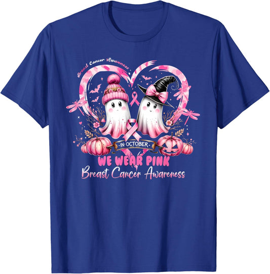 in October We Wear Pink Breast Cancer Heart Dragonflies T-Shirt - T-Shirt | Royal