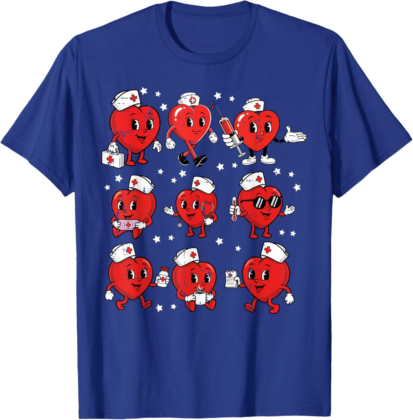 Valentines Day Heart Nurse Poses Vintage Scrub Top Women T-Shirt - T-Shirt | Royal