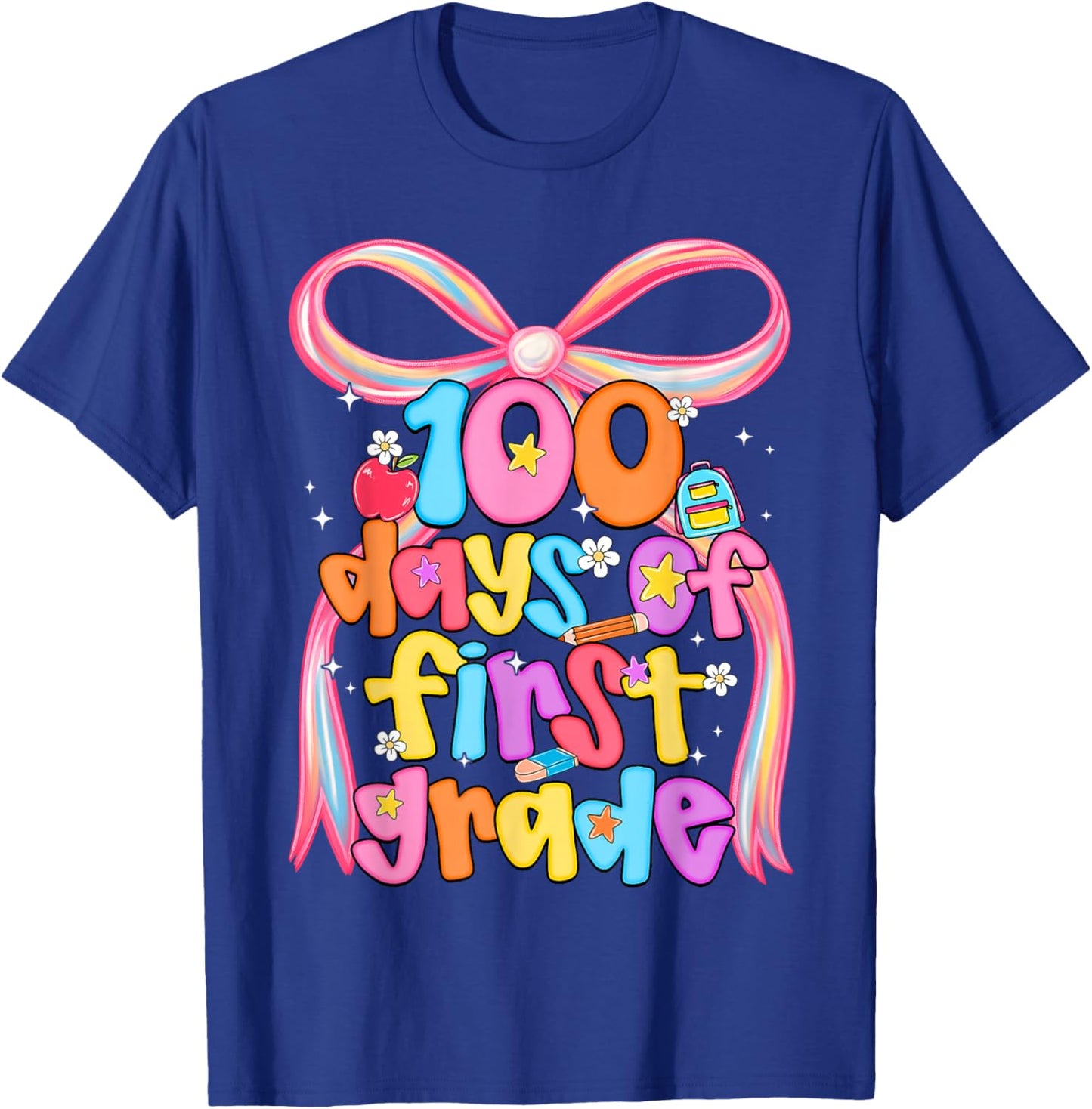 100 Days of 1st Grade Teacher Coquette Bow Girl Women T-Shirt - T-Shirt | Royal