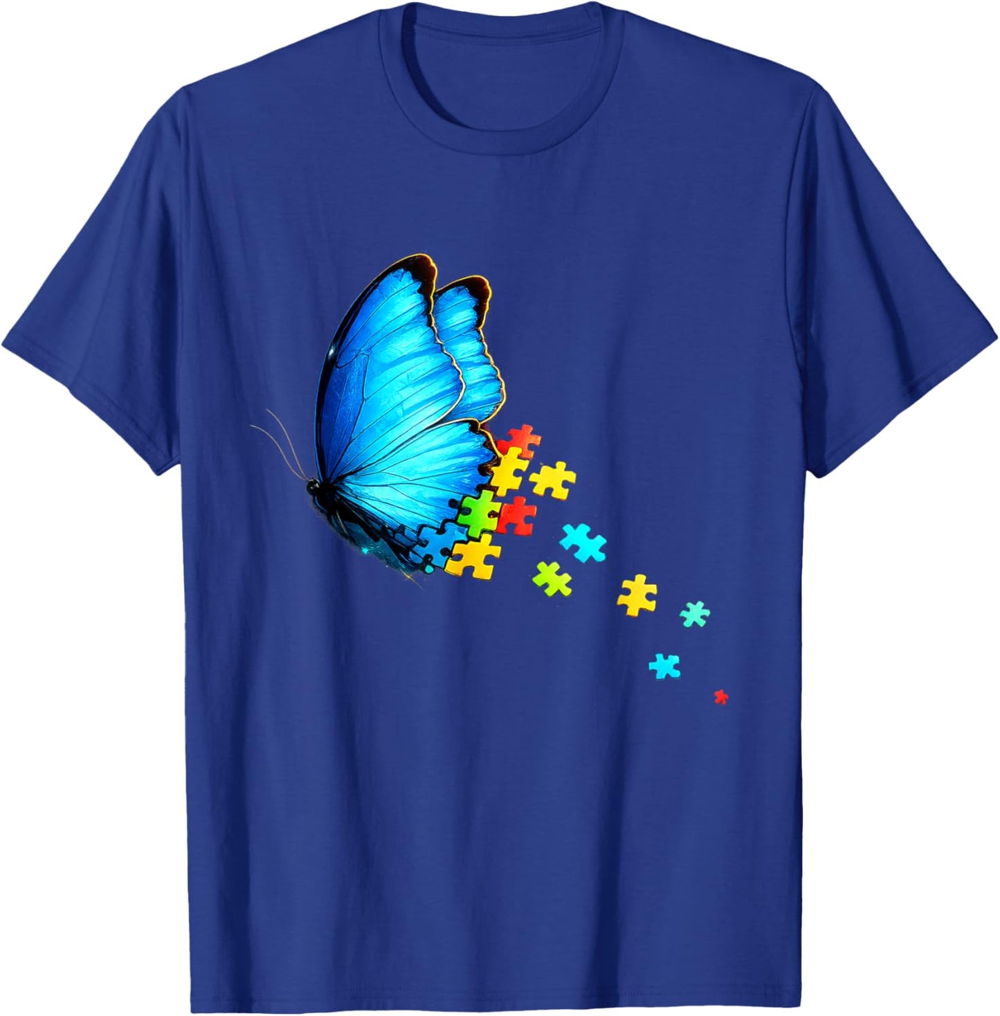 Autism Awareness Month Blue Butterfly Puzzle Mental Health T-Shirt - T-Shirt | Royal