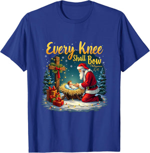 Christmas Nativity Scene Xmas Every Knee Shall Bow Santa T-Shirt - T-Shirt | Royal