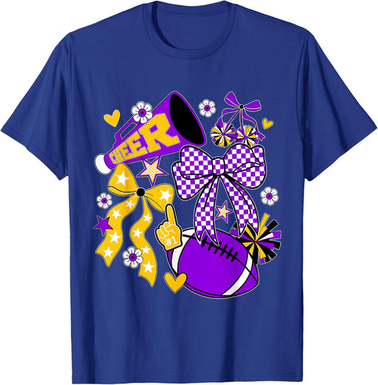 Purple Gold Cheerleader Game Day Football Cheer Mom Sister T-Shirt - T-Shirt | Royal