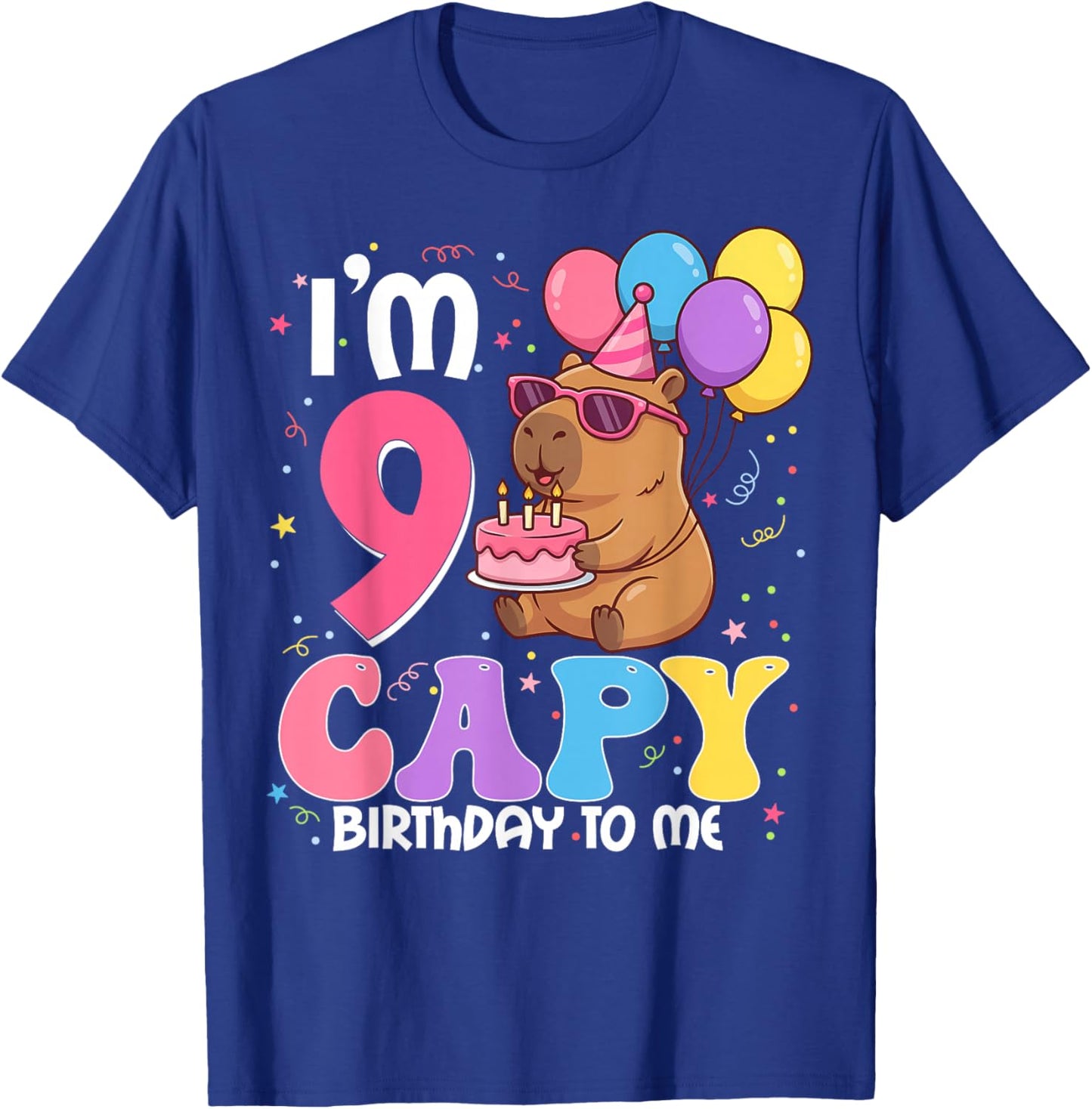 9 Years Old Capy Birthday to Me 9th Birthday Capybara T-Shirt - T-Shirt | Royal