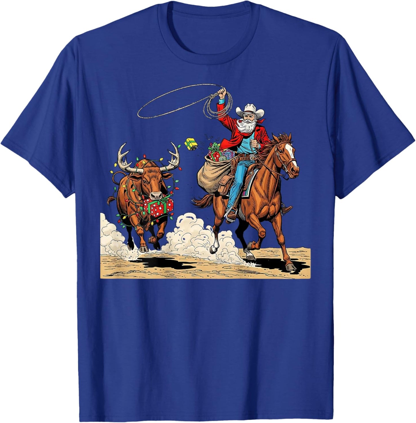 Funny Cowboy Santa Christmas Holiday Western Style Gifts T-Shirt - T-Shirt | Royal