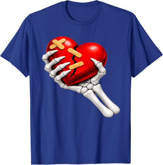 Skeleton & Heart-Broken Anti Valentine Single Awareness Day T-Shirt - T-Shirt | Royal