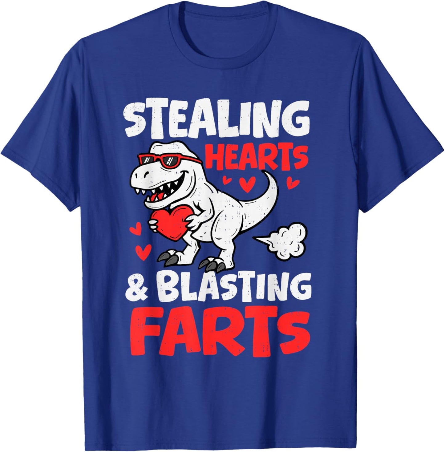Funny Dino Stealing Hearts Blasting Farts Valentines Day Boy T-Shirt - T-Shirt | Royal