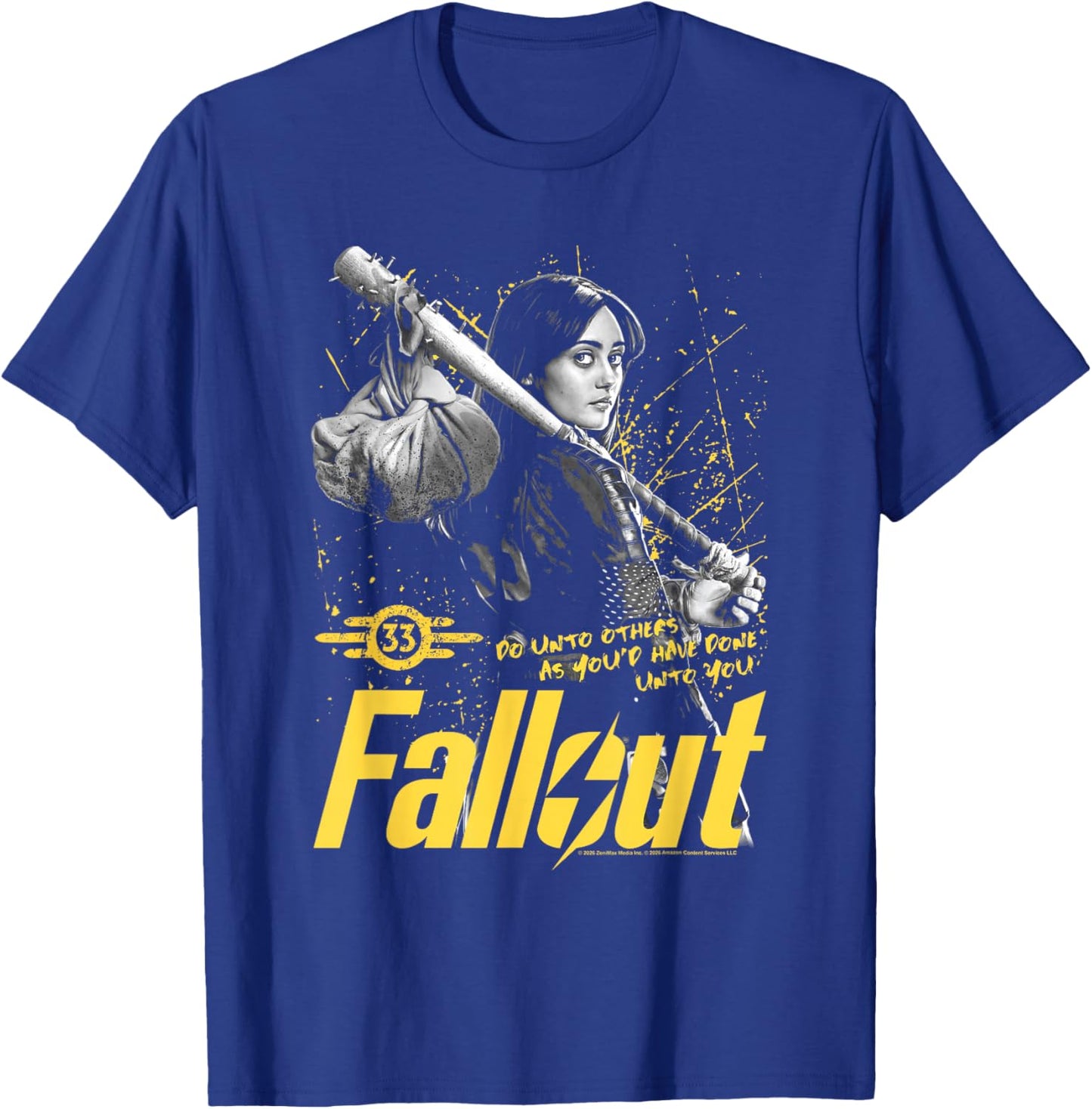 Fallout TV Series Lucy Do Unto Others Baseball Bat Gamer T-Shirt - T-Shirt | Royal
