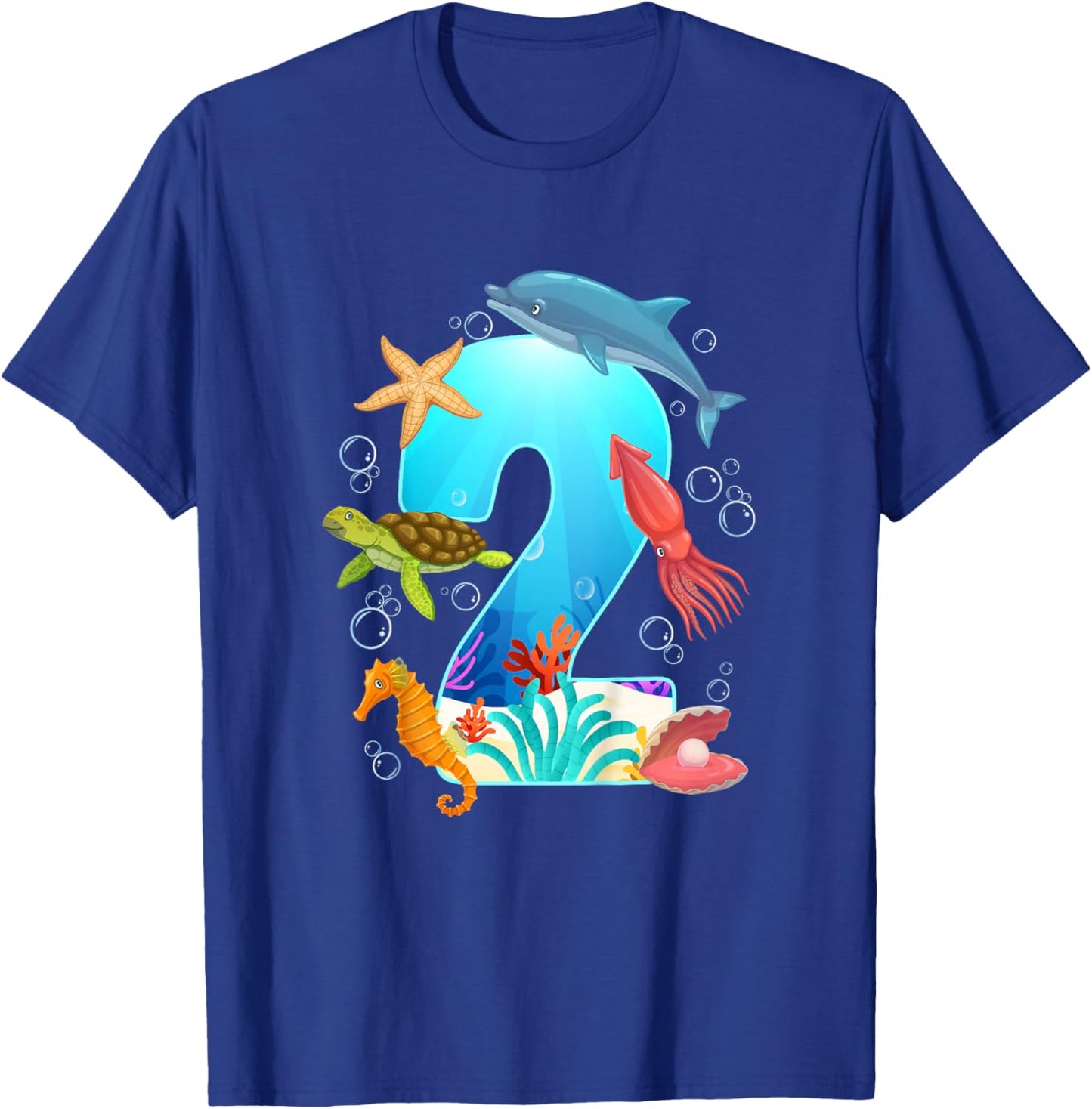 2nd Ocean Birthday Party 2 Year Old Sea Animals T-Shirt - T-Shirt | Royal