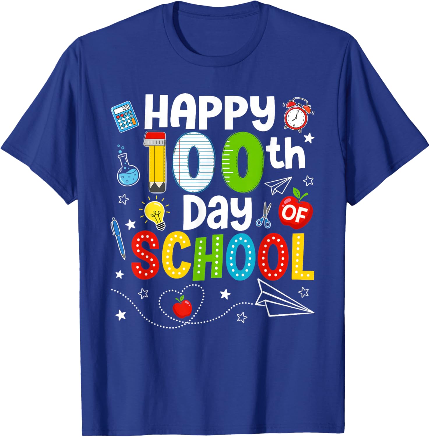 Happy 100th Day of School Teacher 100 Days of School Kids T-Shirt - T-Shirt | Royal