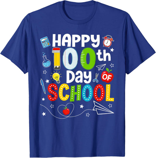 Happy 100th Day of School Teacher 100 Days of School Kids T-Shirt - T-Shirt | Royal