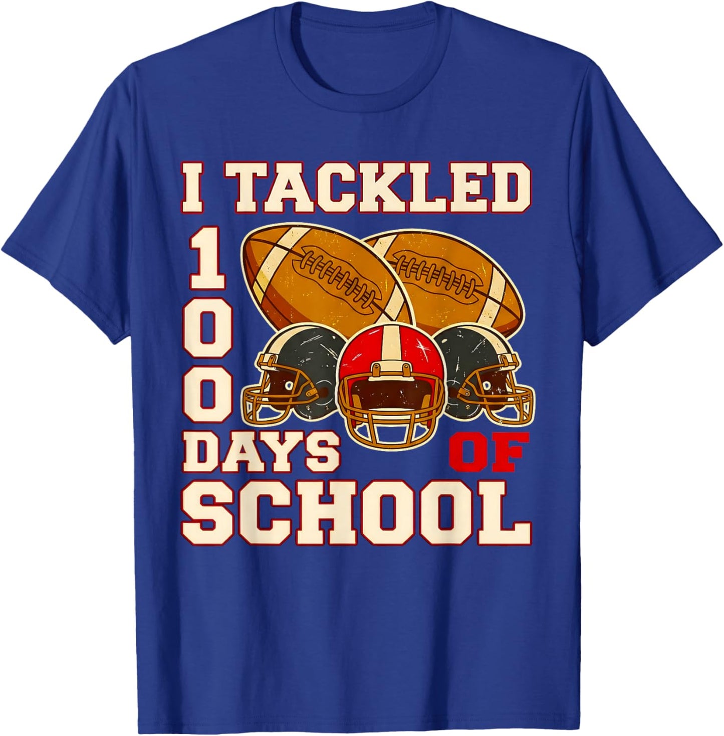 100 Days of School Football Boys Kids 100th Day of School T-Shirt - T-Shirt | Royal