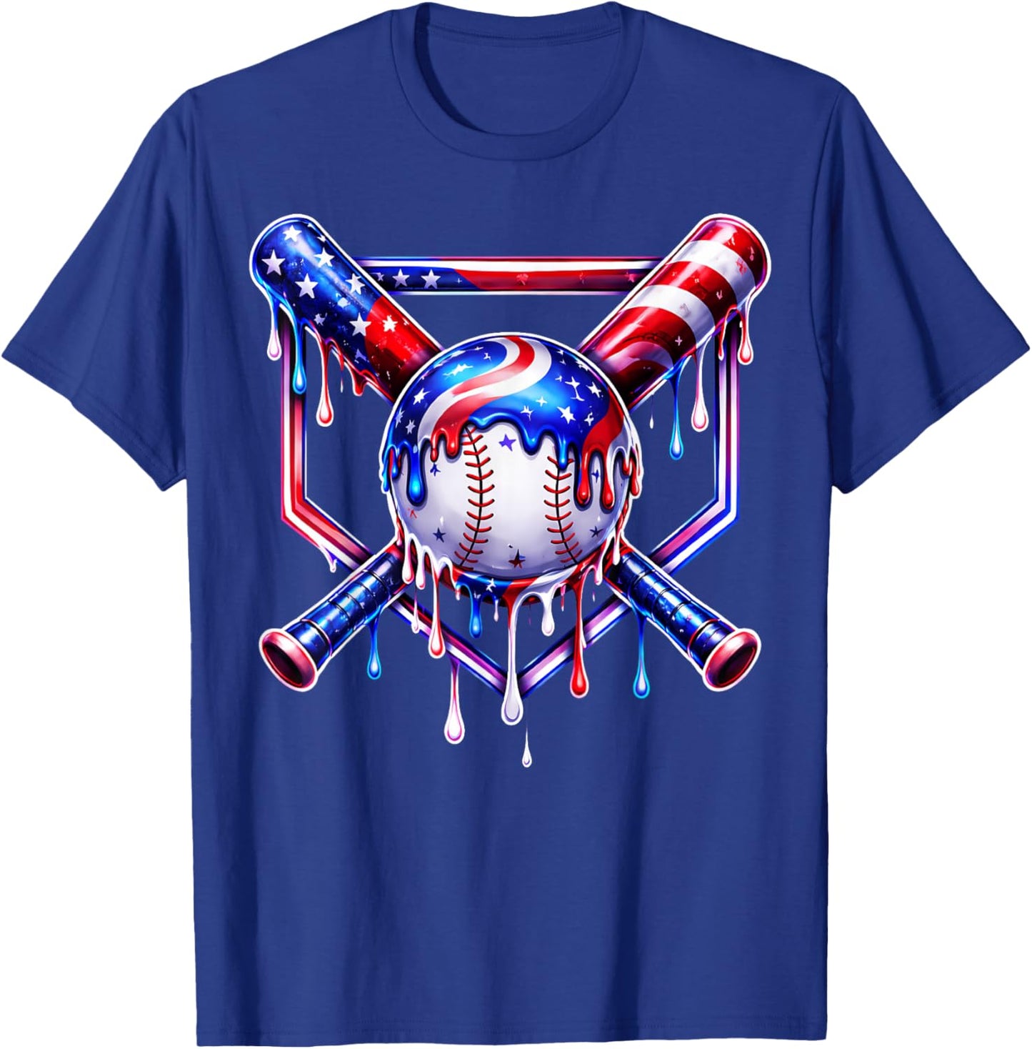 Baseball Drip Ice Cream American Flag Boys Kids 4th of July T-Shirt - T-Shirt | Royal