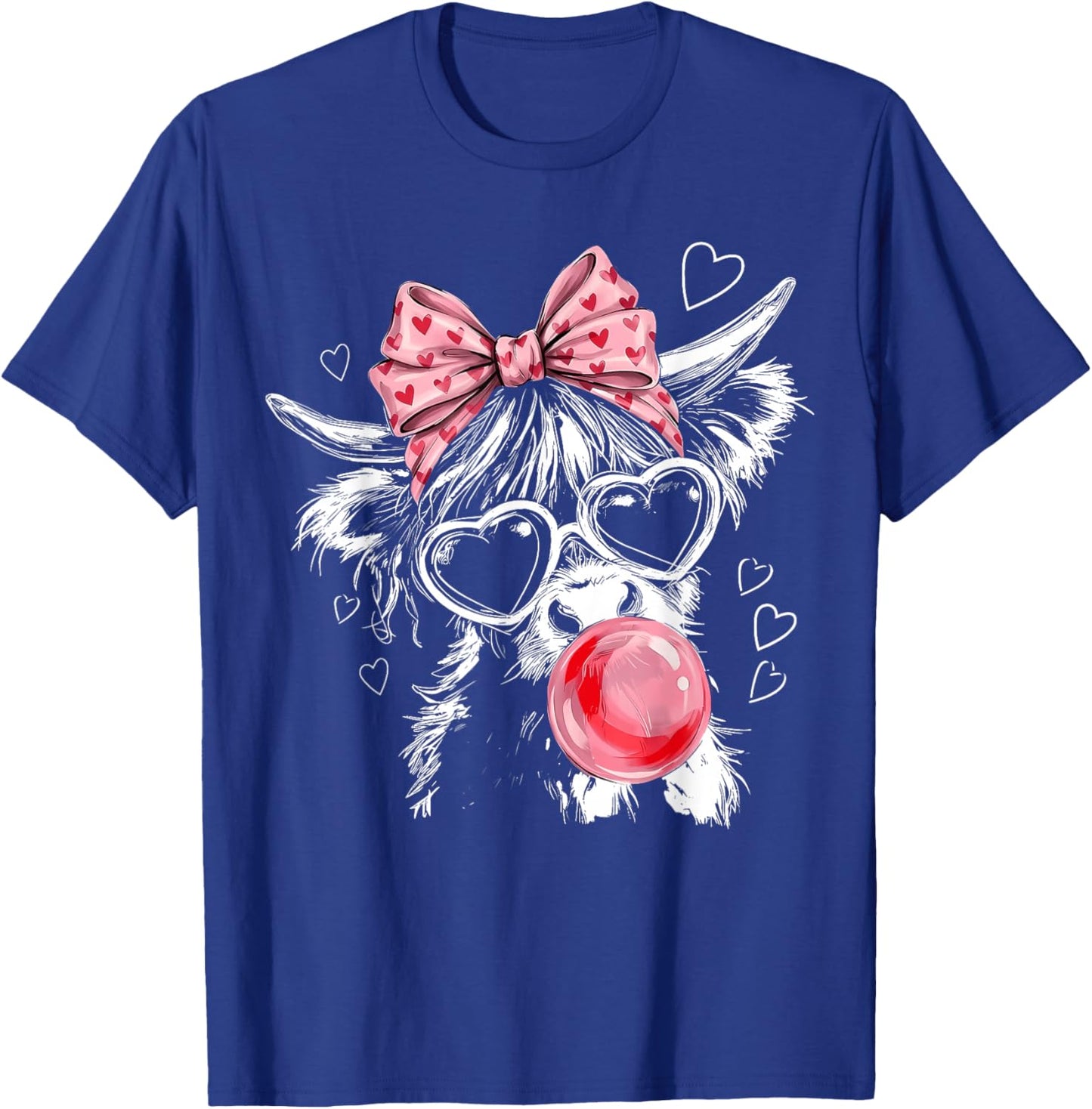 Cute Highland Cow Pink Bow Coquette Red Heart Valentine T-Shirt - T-Shirt | Royal