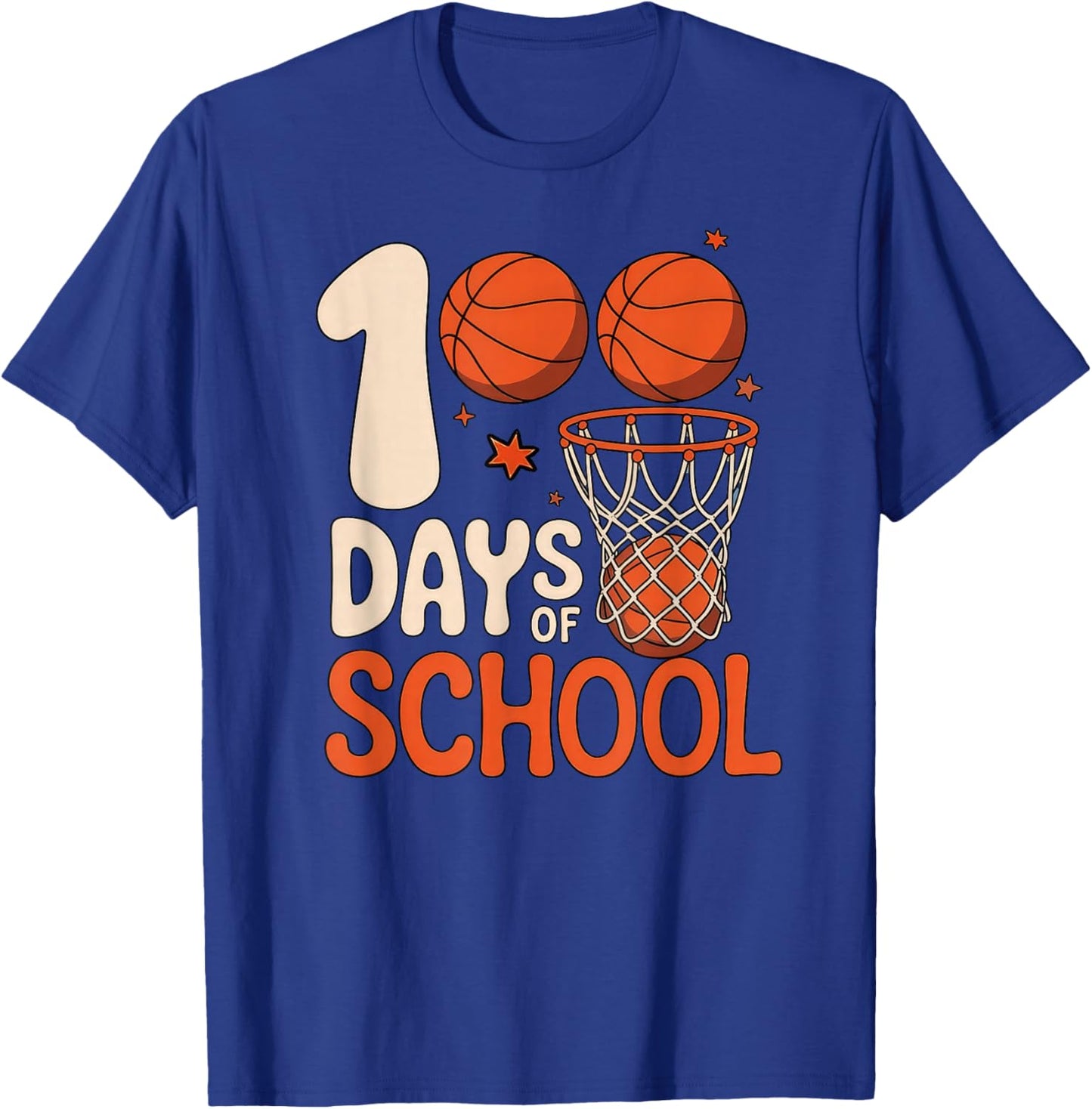 100th Day of School Basketball 100 Days of School T-Shirt - T-Shirt | Royal