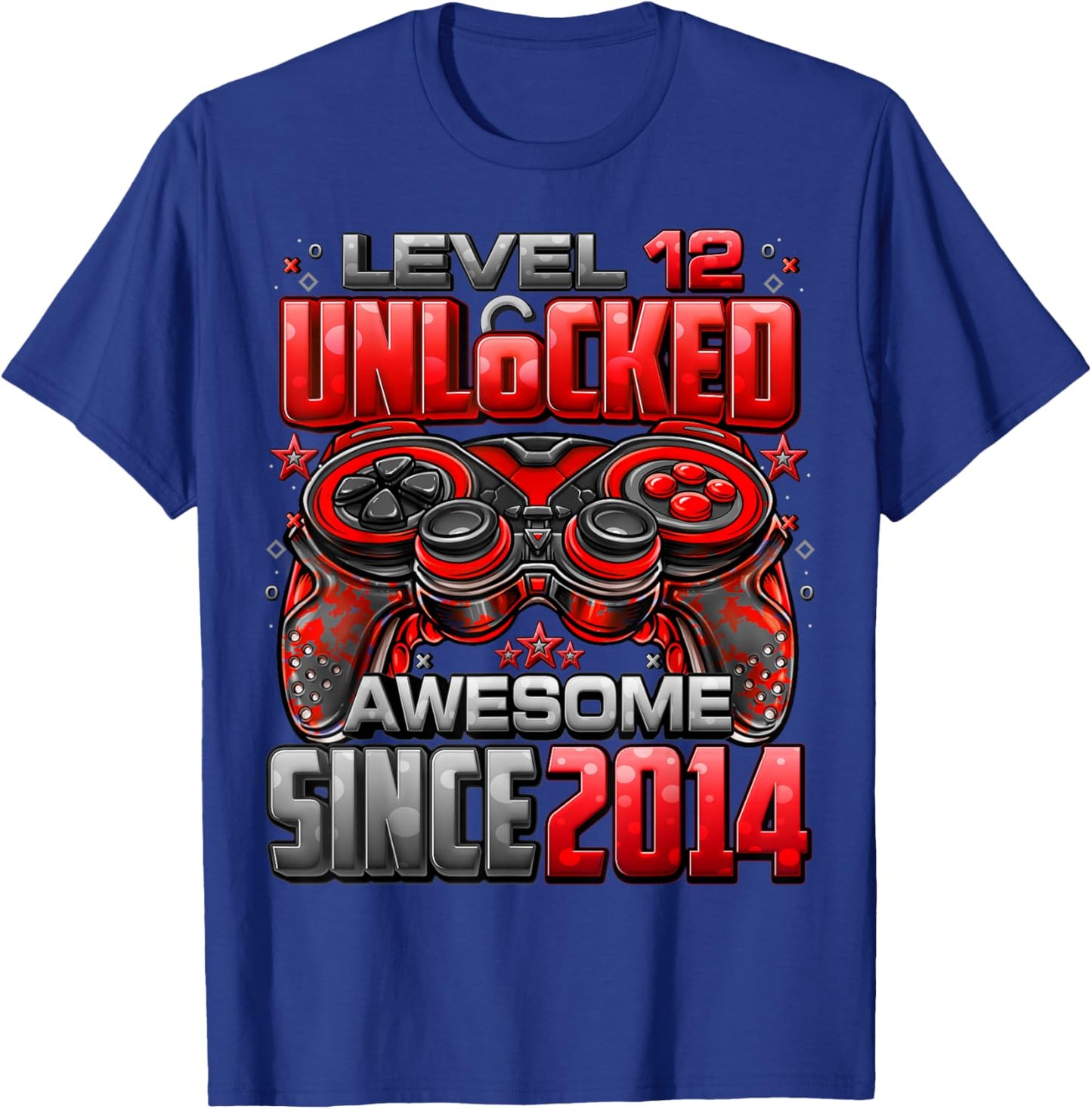 Level 12 Unlocked Awesome Since 2014 12th Birthday Gaming T-Shirt - T-Shirt | Royal