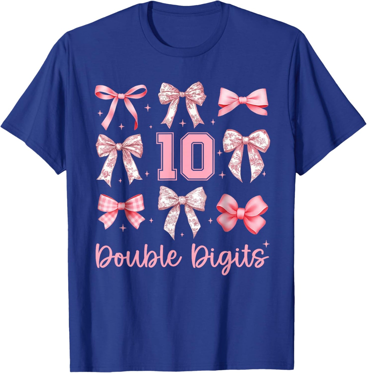 10th Birthday Girl Pink Toile Floral Coquette Bow Aesthetic T-Shirt - T-Shirt | Royal