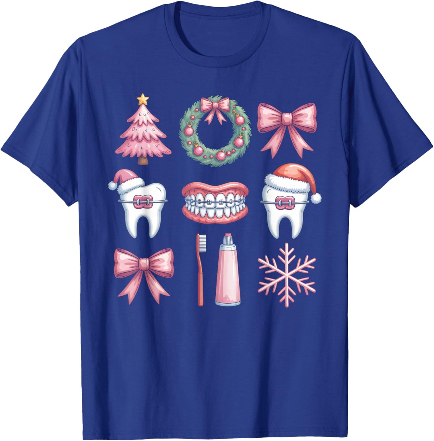 Bow Christmas Orthodontist Braces Teeth Dental Orthodontic T-Shirt - T-Shirt | Royal