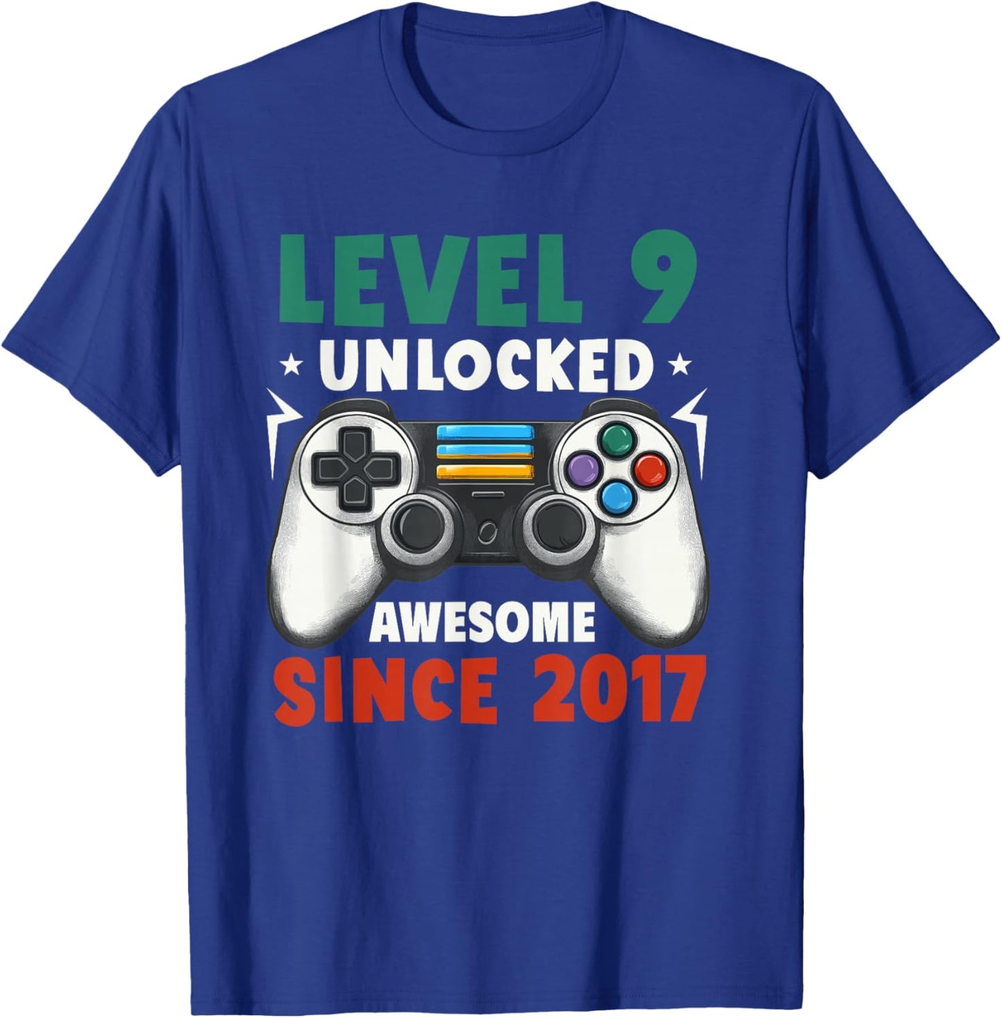 Level 9 Unlocked Awesome Since 2017 9th Birthday Gaming T-Shirt - T-Shirt | Royal