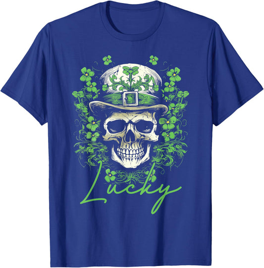 Sugar Skull St Patrick Day of The Dead Irish Lucky Shamrock T-Shirt - T-Shirt | Royal
