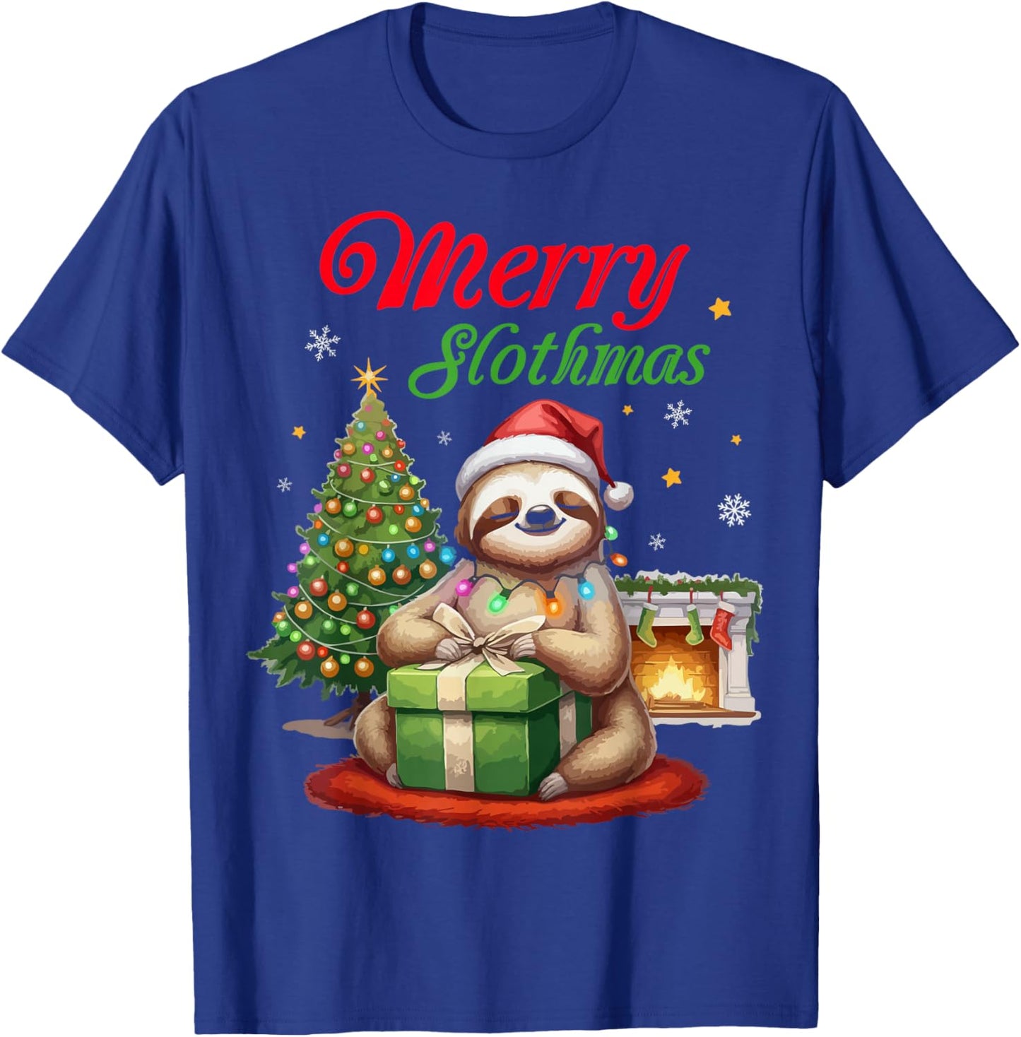 Cute Sloth Santa Christmas Merry Slothmas Slo Ho Ho Xmas T-Shirt - T-Shirt | Royal