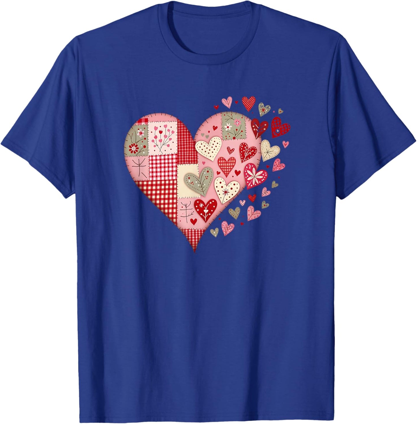 Heart Faux Patchwork Valentines Day Love Big Graphic Quilt T-Shirt - T-Shirt | Royal