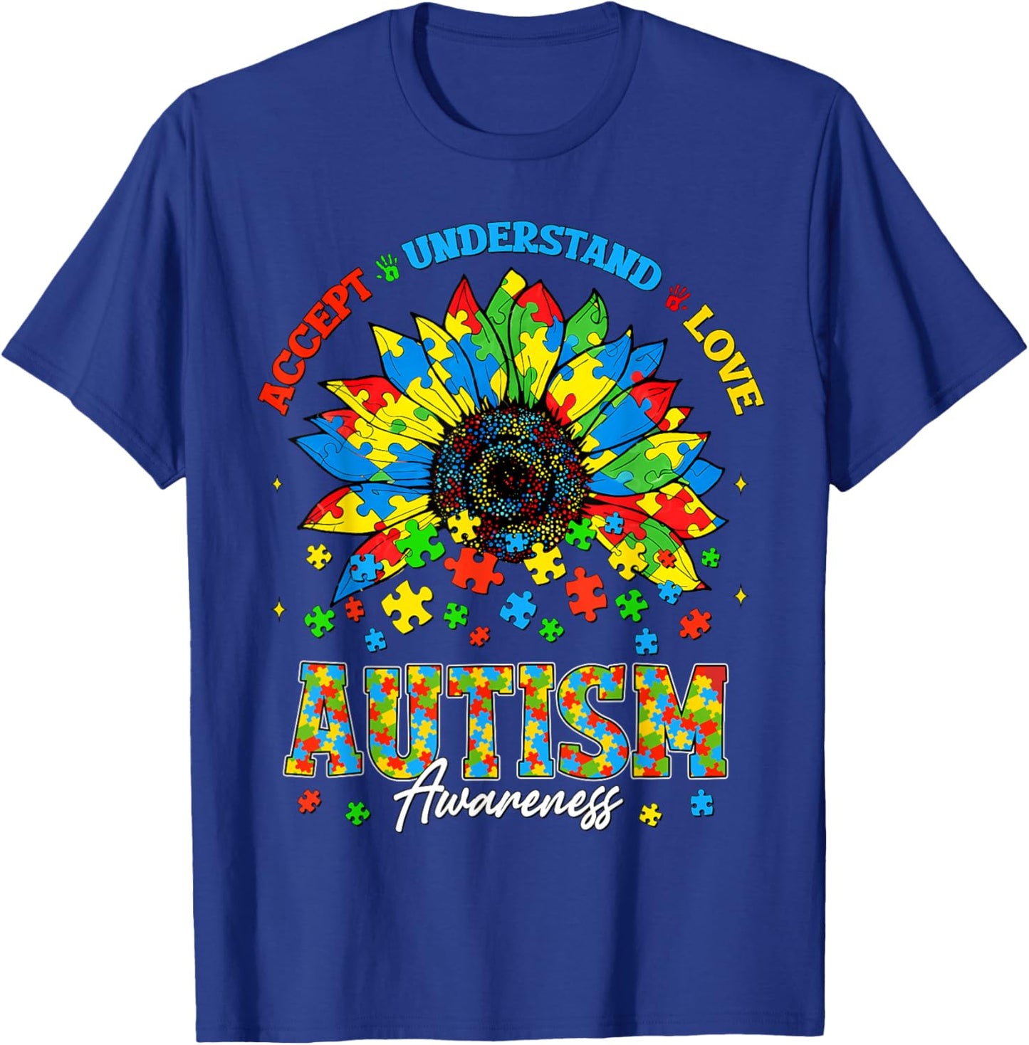 Accept Understand Autism Awareness Sunflower Men Women Kids T-Shirt - T-Shirt | Royal
