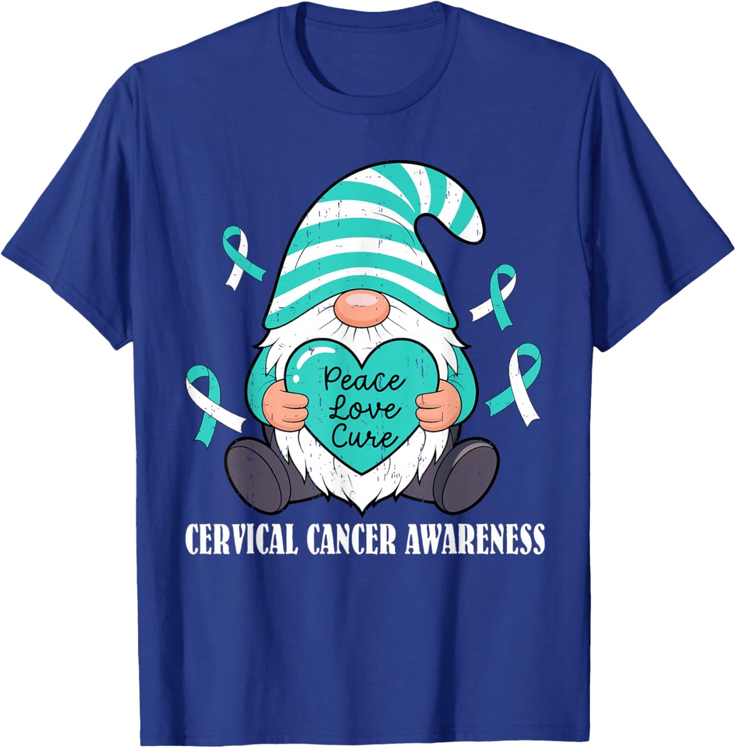 Cute Gnome Ribbon Peace Love Cervical Cancer Awareness Women T-Shirt - T-Shirt | Royal
