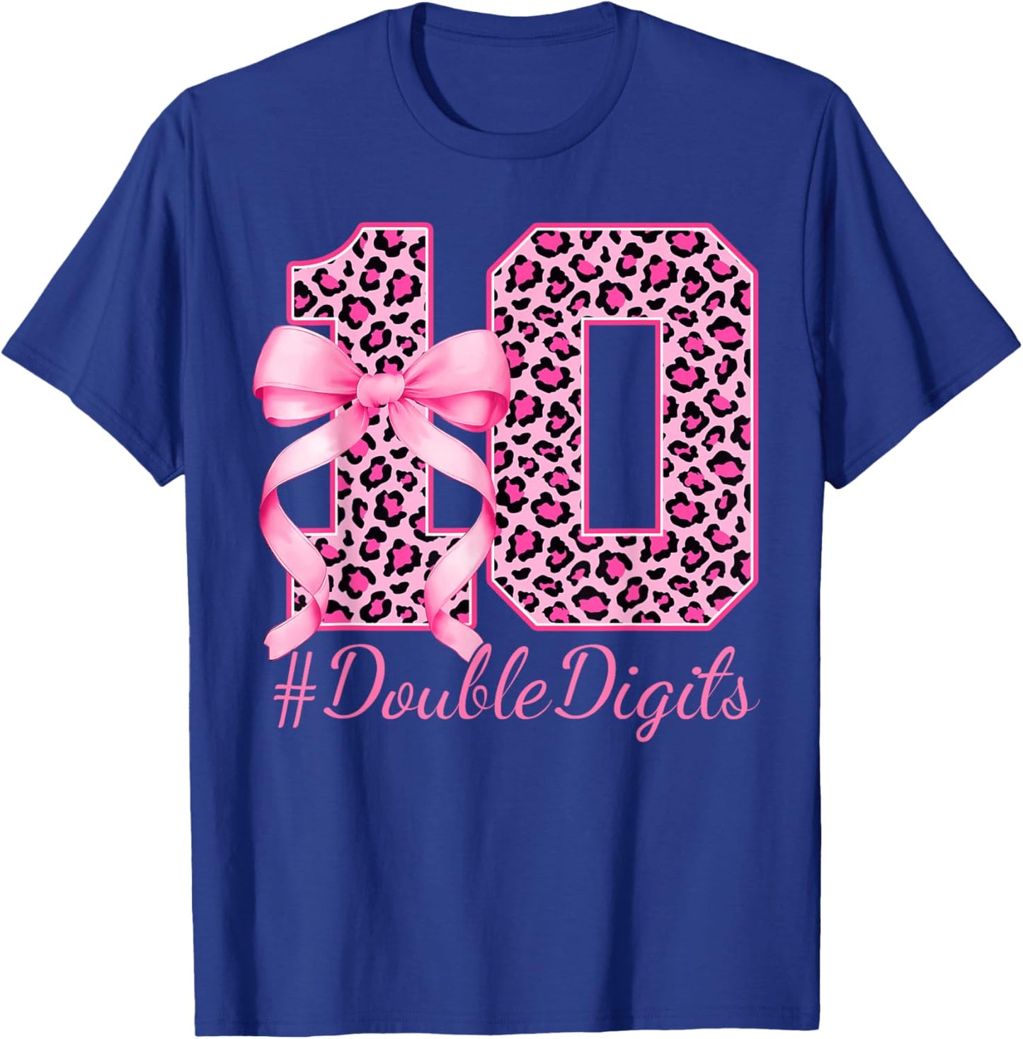 Cute 10th Birthday Girl Leopard Coquette Bow 10 Year Old T-Shirt - T-Shirt | Royal