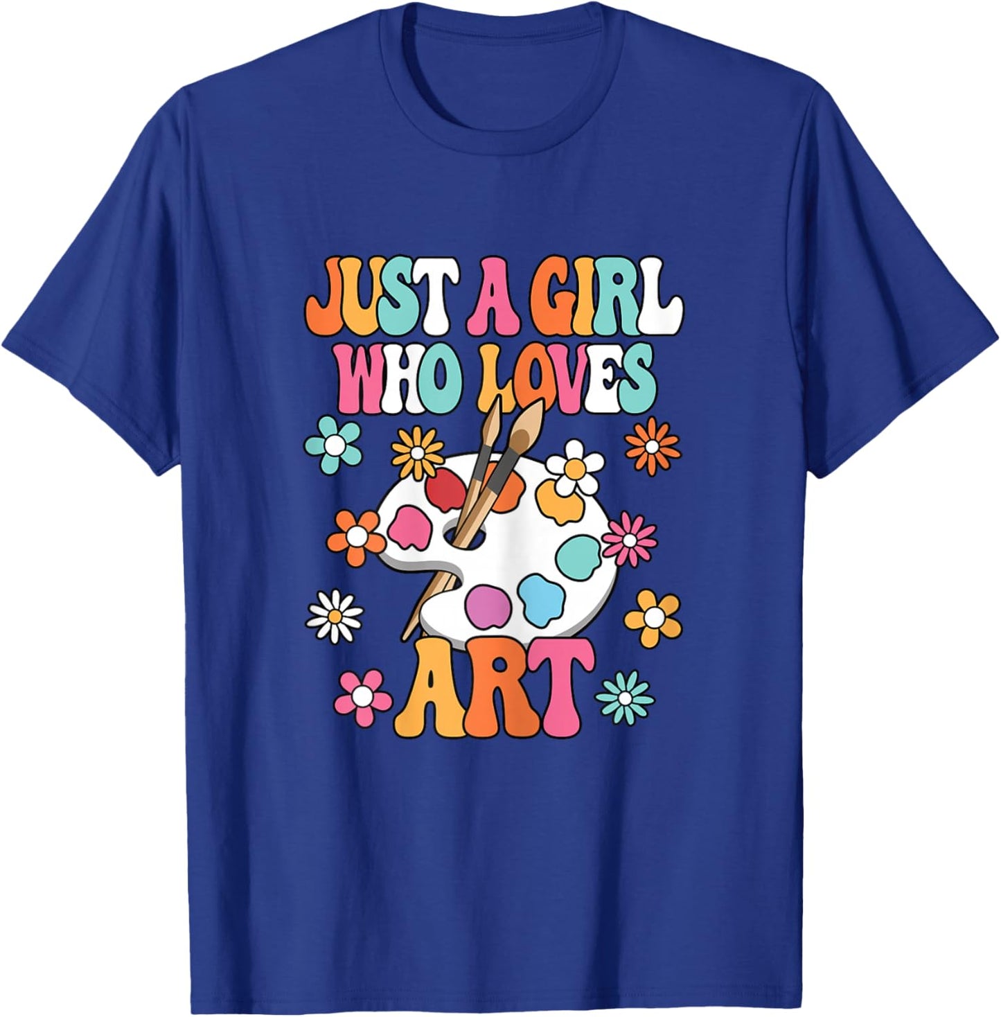 Just A Girl Who Loves Art Groovy Cute Artist Kids T-Shirt - T-Shirt | Royal