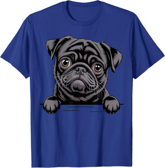 Black Pug Funny Peeking Pocket Puppy Dog Lover T-Shirt - T-Shirt | Royal