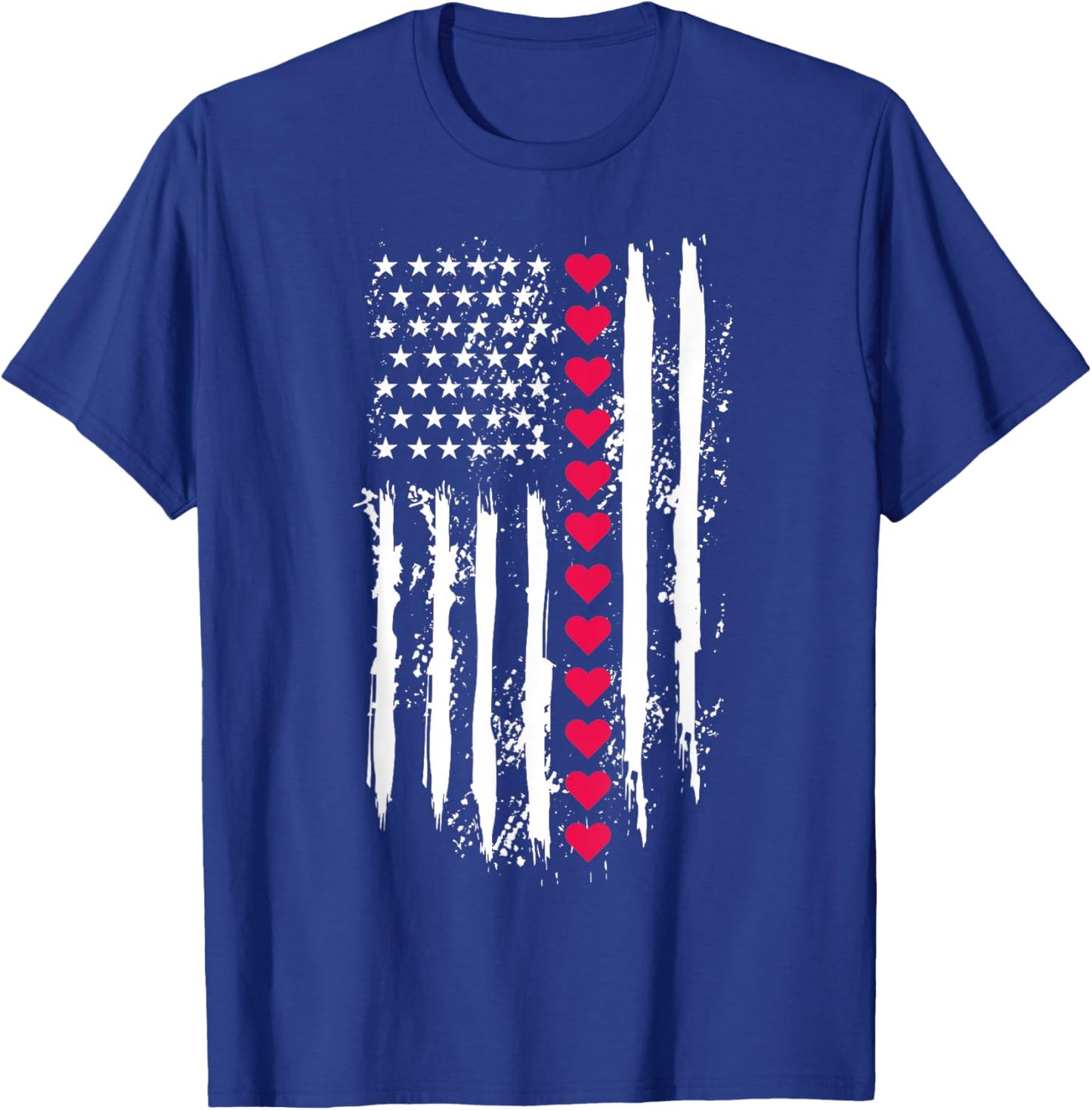 Valentines Red Hearts US American Flag Patriotic Lover T-Shirt - T-Shirt | Royal