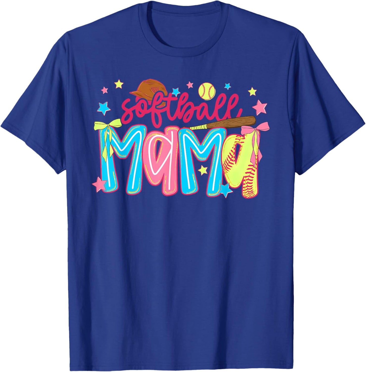Softball Mama Preppy Coquette Bow Stars Game Day Mom Mother T-Shirt - T-Shirt | Royal