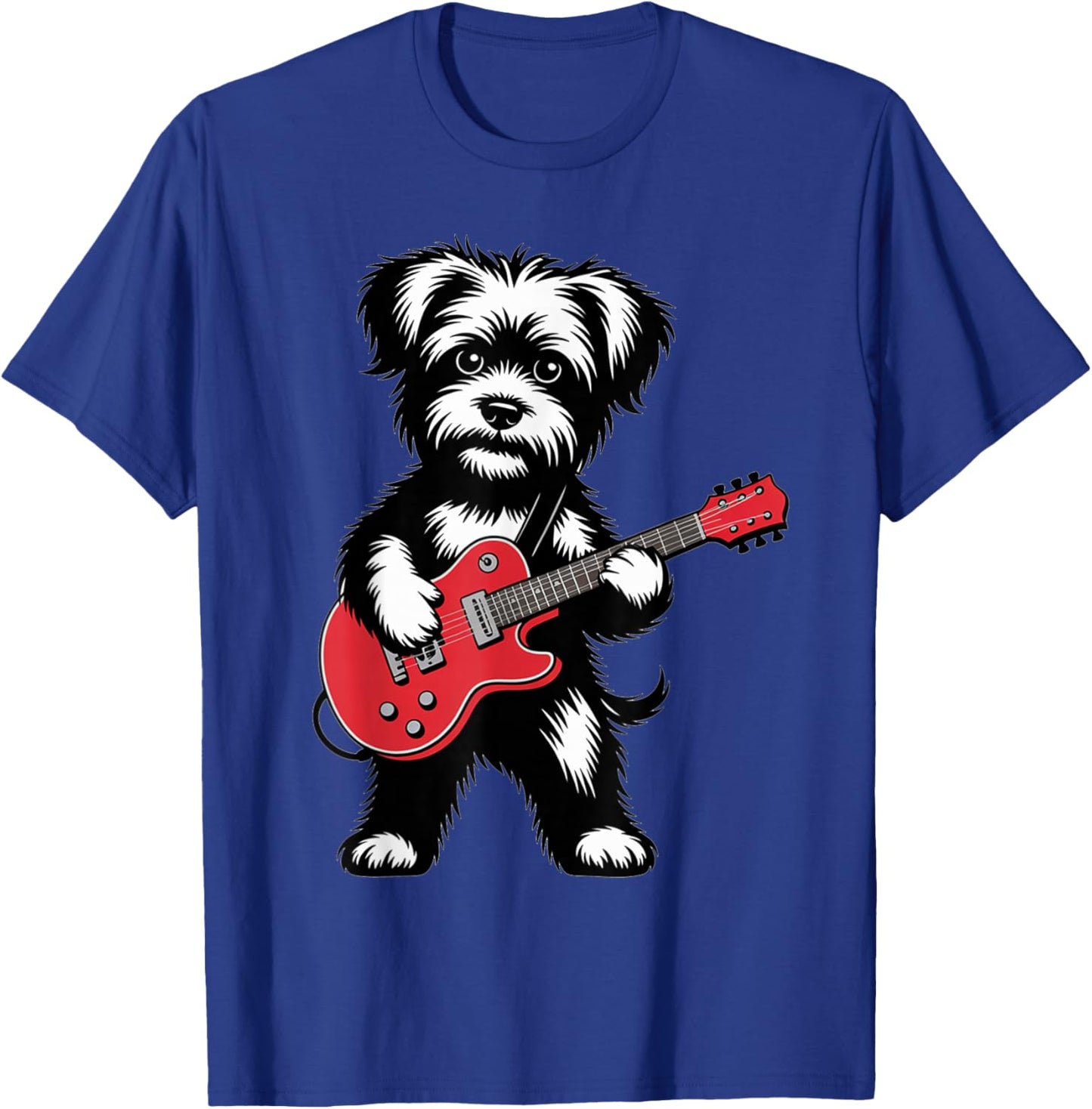 Cute Rock Yorki Dog with Red Electric Guitar Puppy T-Shirt - T-Shirt | Royal