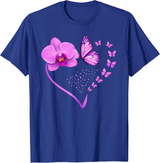 Orchid Butterfly Heart Floral T-Shirt - T-Shirt | Royal