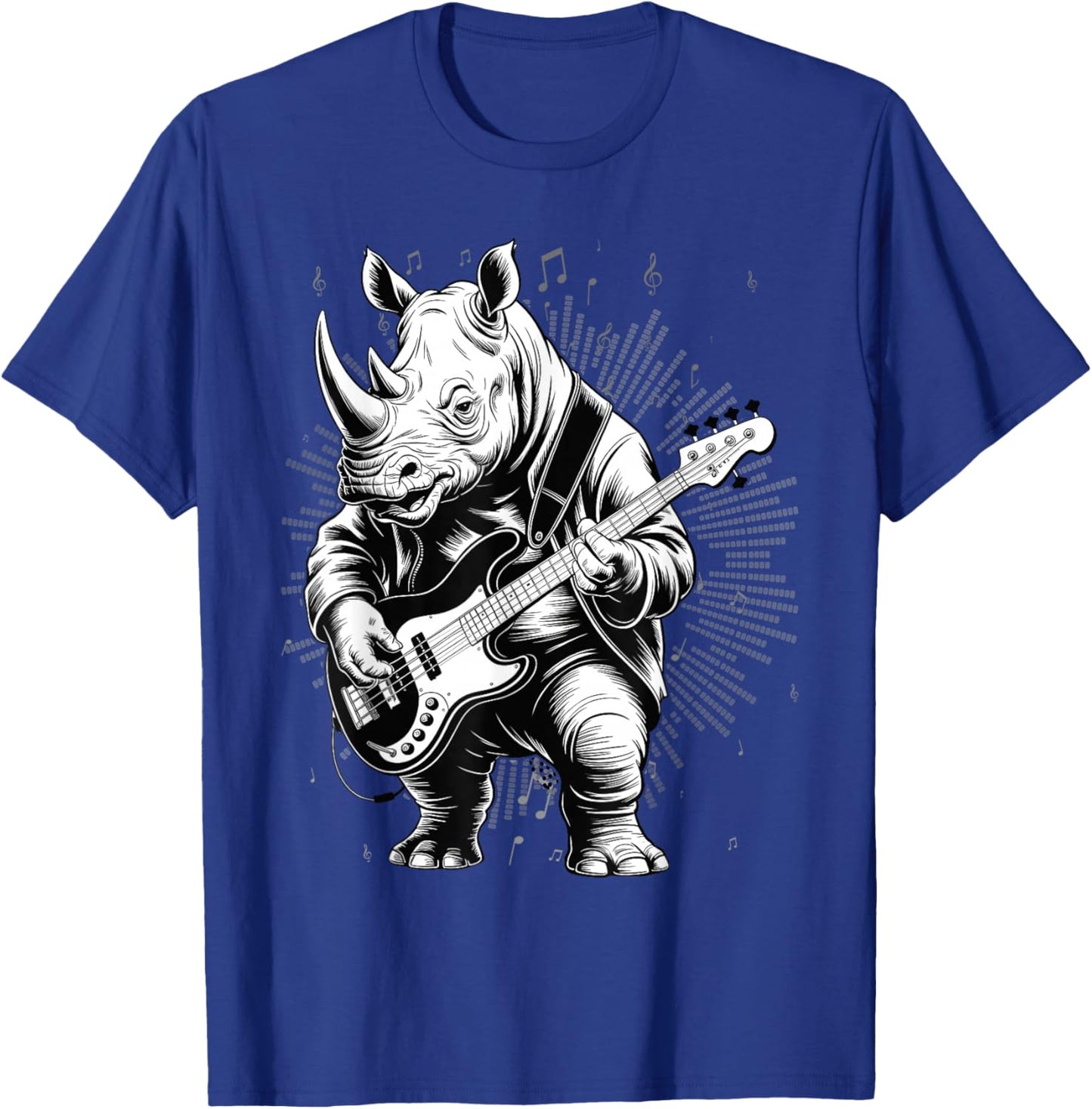 Rhino Funny Playing Bass Guitar Cute Rockin' T-Shirt - T-Shirt | Royal
